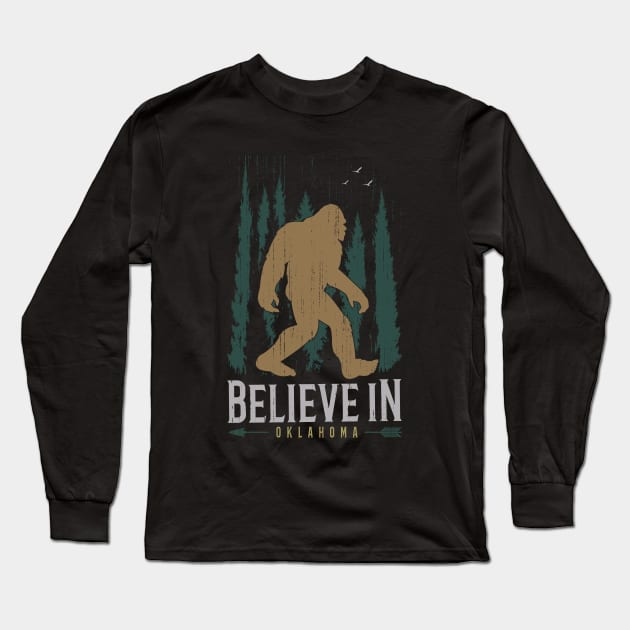 Believe In Oklahoma Bigfoot believers Long Sleeve T-Shirt by Tesszero